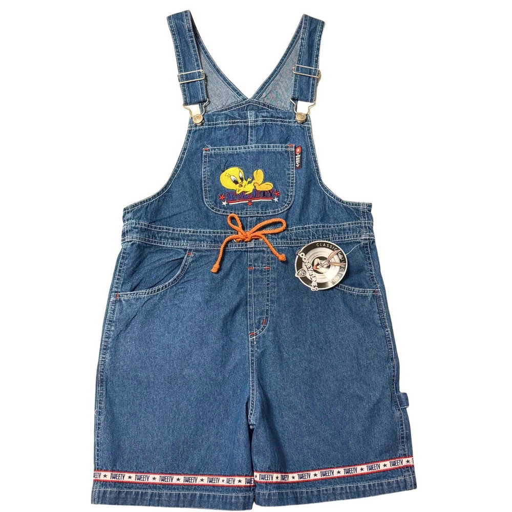 Vintage Looney Tunes Tweety Denim Short Overalls 1999 Jerry Leigh Girls 12 NOS!